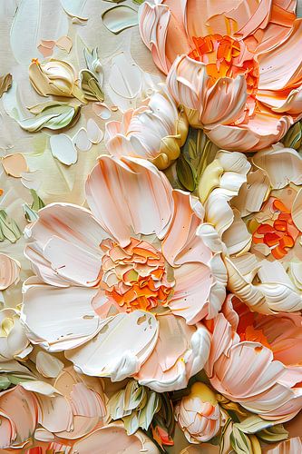 Impasto Peach Peony Floral Art
