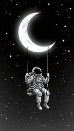 Astronaut Swinging on the Moon Dreamy Space Illustration mit skurrilen kosmischen Vibes von AciiidArt