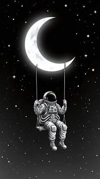 Astronaut Swinging on the Moon Dreamy Space Illustration mit skurrilen kosmischen Vibes von AciiidArt