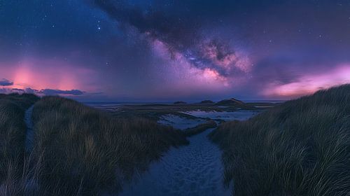 dune landscape with milky way wadden islands