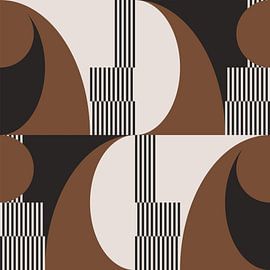 Retro waves. Modern abstract geometric art in brown, white, black no. 1 by Dina Dankers