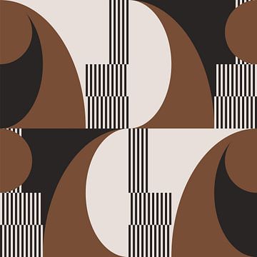 Retro waves. Modern abstract geometric art in brown, white, black no. 1 by Dina Dankers