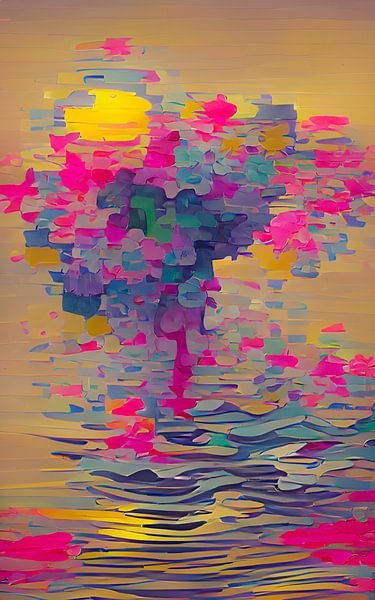 Abstracte boom in bloei van Niek Traas