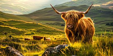 Scottish Highlander in Summer Meadow by Vlindertuin Art
