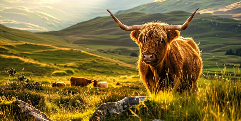 Scottish Highlander in Summer Meadow by Vlindertuin-Art