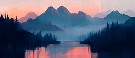 Mountain lake sunset by Poster Art Shop