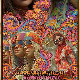 Flowerpower Generation Frau mit Blumen Poster von Egon Zitter