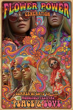 Flowerpower Generation Frau mit Blumen Poster