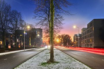 Karel de Grotelaan bij zonsondergang