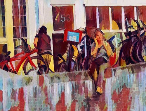 Amsterdam - lady calls at canal