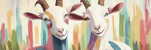 Ziegenmalerei | Zwei Ziegen im Garten