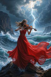 VELORIENNE – Die junge Geigerin mit ihrer Violine im Sturm an der Küste von INFERAURUM