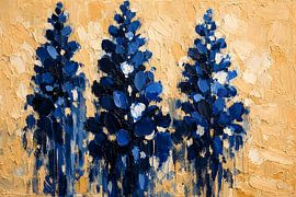 Lebhaftes rustikales blaues Blumen-Impasto-Ölgemälde – Moderne Wanddekoration für Bauernhäuser von coretan tangan