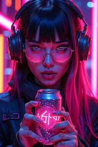 Fantasy Cyberpunk Wandbild: NEON GODDESS - Die Cyberpunk-Ikone der Generation Z