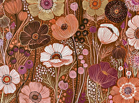 Fleurs rétro aux couleurs chaudes sur Lina van Oers