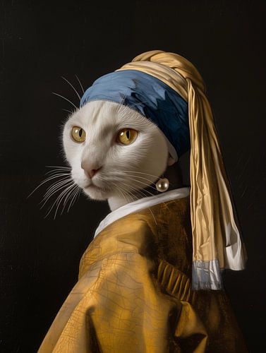 Witte kat met de parel