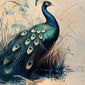 Pauw aan de Oever Natuurlijke Gratie in Detail van Eva Lee