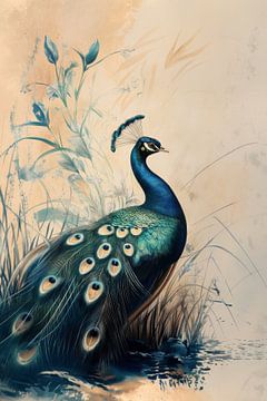 Pauw aan de Oever Natuurlijke Gratie in Detail van Eva Lee
