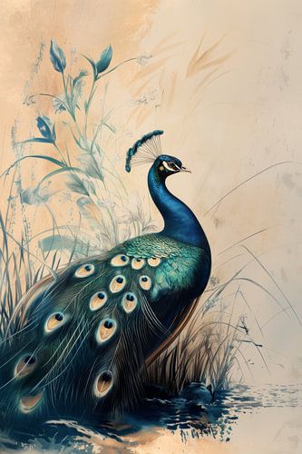 Peacock on the Shore Natural Grace in Detail