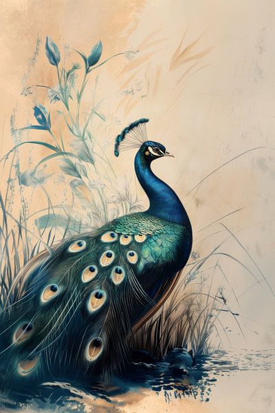 Peacock on the Shore Natural Grace in Detail by Eva Lee