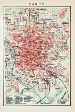 Vintage plattegrond Madrid ca. 1900 van Studio Wunderkammer