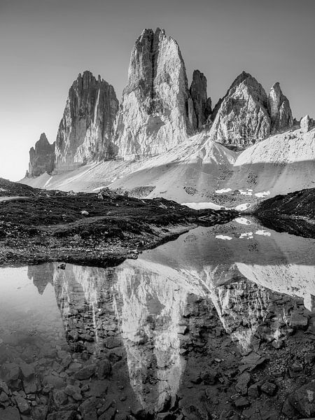 De Three Peaks bij zonsopgang in zwart-wit van Manfred Voss, Zwart-Wit Fotografie