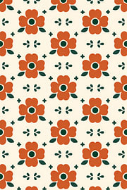 Retro Oranje Bloemenpatroon Poster