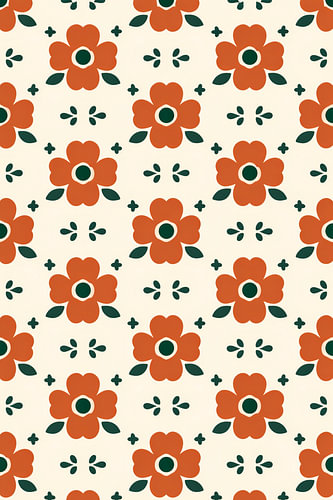 Retro Oranje Bloemenpatroon Poster