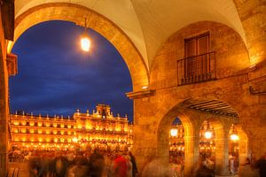 Plaza Mayor avec l'hôtel de ville au crépuscule, Salamanque, Castille et Léon, Castille et Léon, Esp