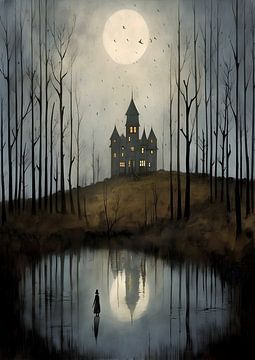 haunted castle under the moon by Jan Bechtum