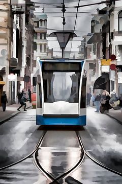 Tram in Amsterdam van Peter Bartelings