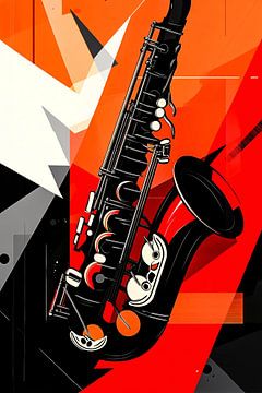 Abstract saxofoonontwerp in rood van Imperial Art House