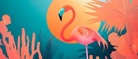 Flamingo in een tropische zonsondergang van Poster Art Shop