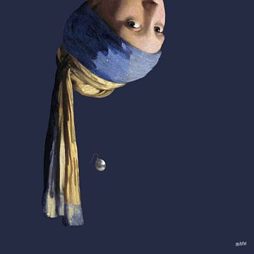 Vermeer Meisje met de Parel Ondersteboven - popart royal blue van Miauw webshop