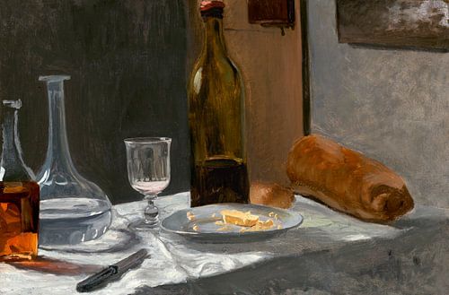 Still Life with Bottle, Carafe, Bread, and Wine, Claude Monet