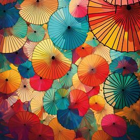 Illustration eines farbenfrohen japanischen Regenschirms's von Patricia Hofmeester