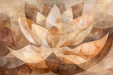Sepia Lotus Abstractie in Harmonische Tinten van De Muurdecoratie