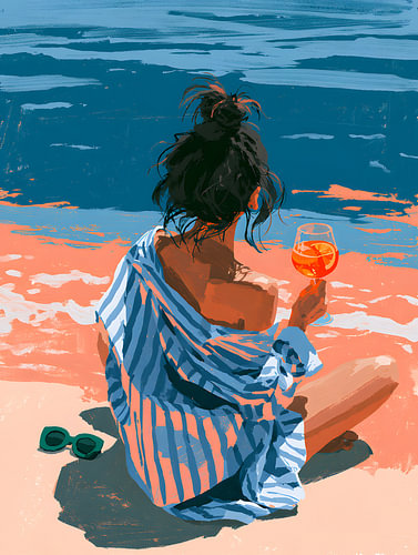 Vrouw die aan zee ontspant met een Aperol