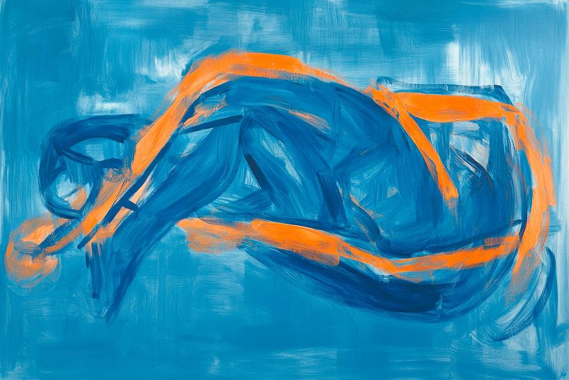 Verborgene Formen in Blau und Orange von Poster Art Shop