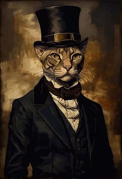 Chat dans un portrait de l'époque des vêtements de la révolution industrielle