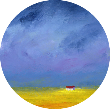 Klein huis landschap schilderen in acryl van Karen Kaspar