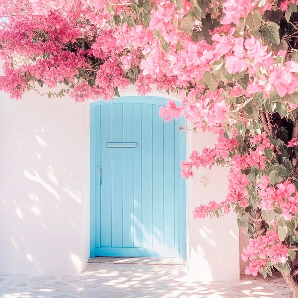 Blaue Tür Blumenpracht von Poster Art Shop