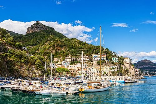 View of the fishing village of Cetara on the Amalfi Coast in Italy