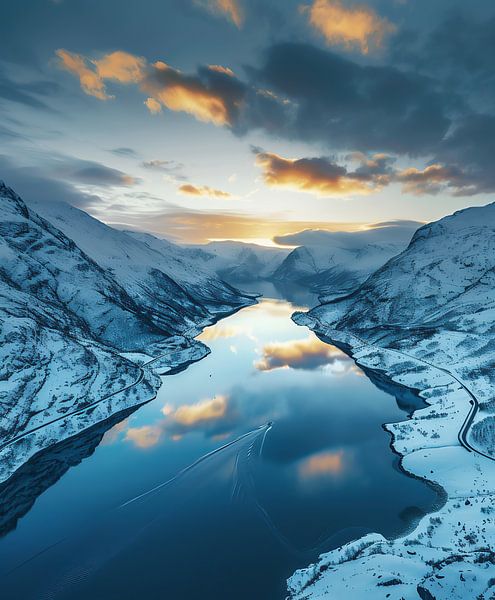 Gefrorene Zeit: Berge und See von fernlichtsicht