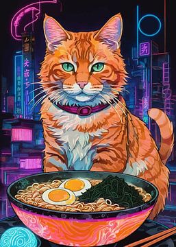 Orange Cat Eating Ramen Noodle by MIROKKU