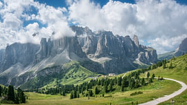 Dolomites Panorama at Gardena Pass with Sella Group