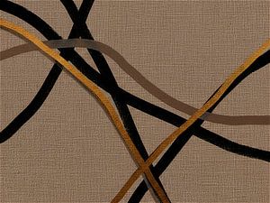 Minimalistische Abstraktion.  Schwarz, Gold und Braun auf kaffeebraunem Leinen