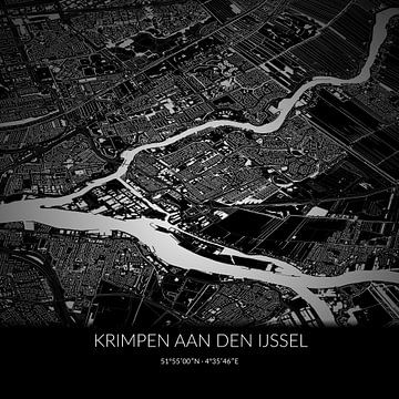 Carte en noir et blanc de Krimpen aan den IJssel, Hollande méridionale. sur Rezona