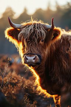 Young Scottish highlander in the golden hour