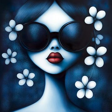 Blossom Muse; a minimalist portrait in shades of blue by Lauri Creates